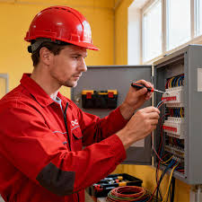 Electrician working on switchboard